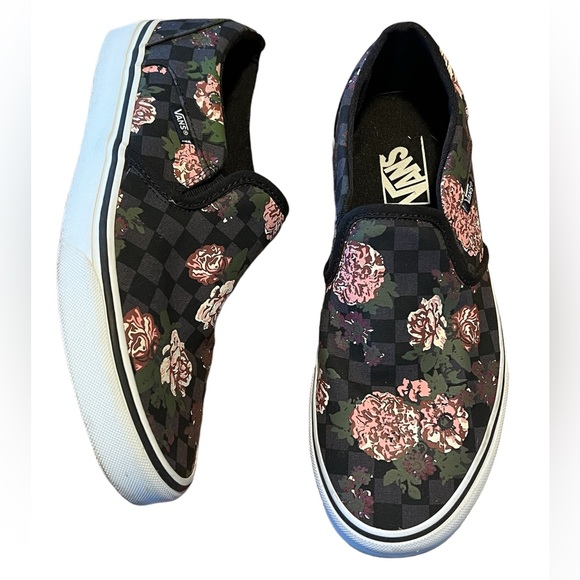 Vans Shoes - Vans Asher Slip On Off The Wall Low Top Sneakers Floral Black Size Women’s 9.5